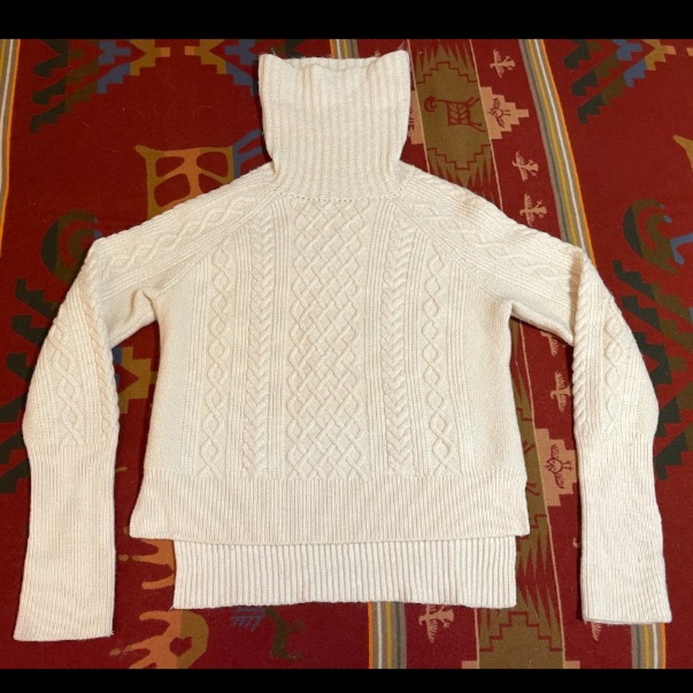 Madewell Cityblock Cable Knit Turtleneck Sweater Cream Ivory Large High Low